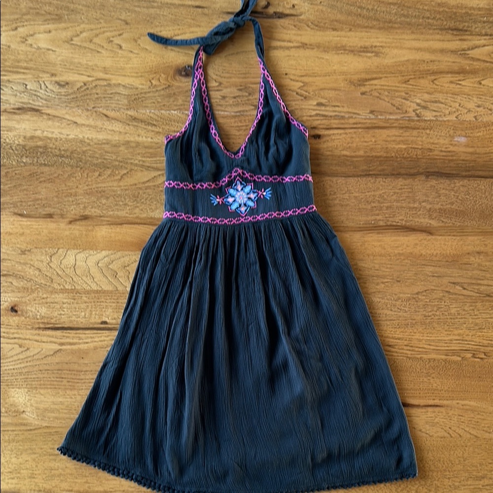 Hollister Black Halter Dress with Pink Accents